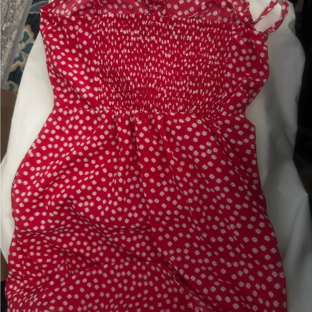 SHEIN Red and White Smocked Dress